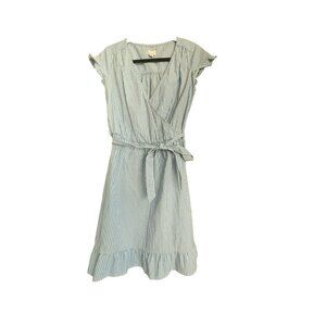 A New Day Striped Short Sleeve Blue White Dress Small Cotton Belted Womens NWT
